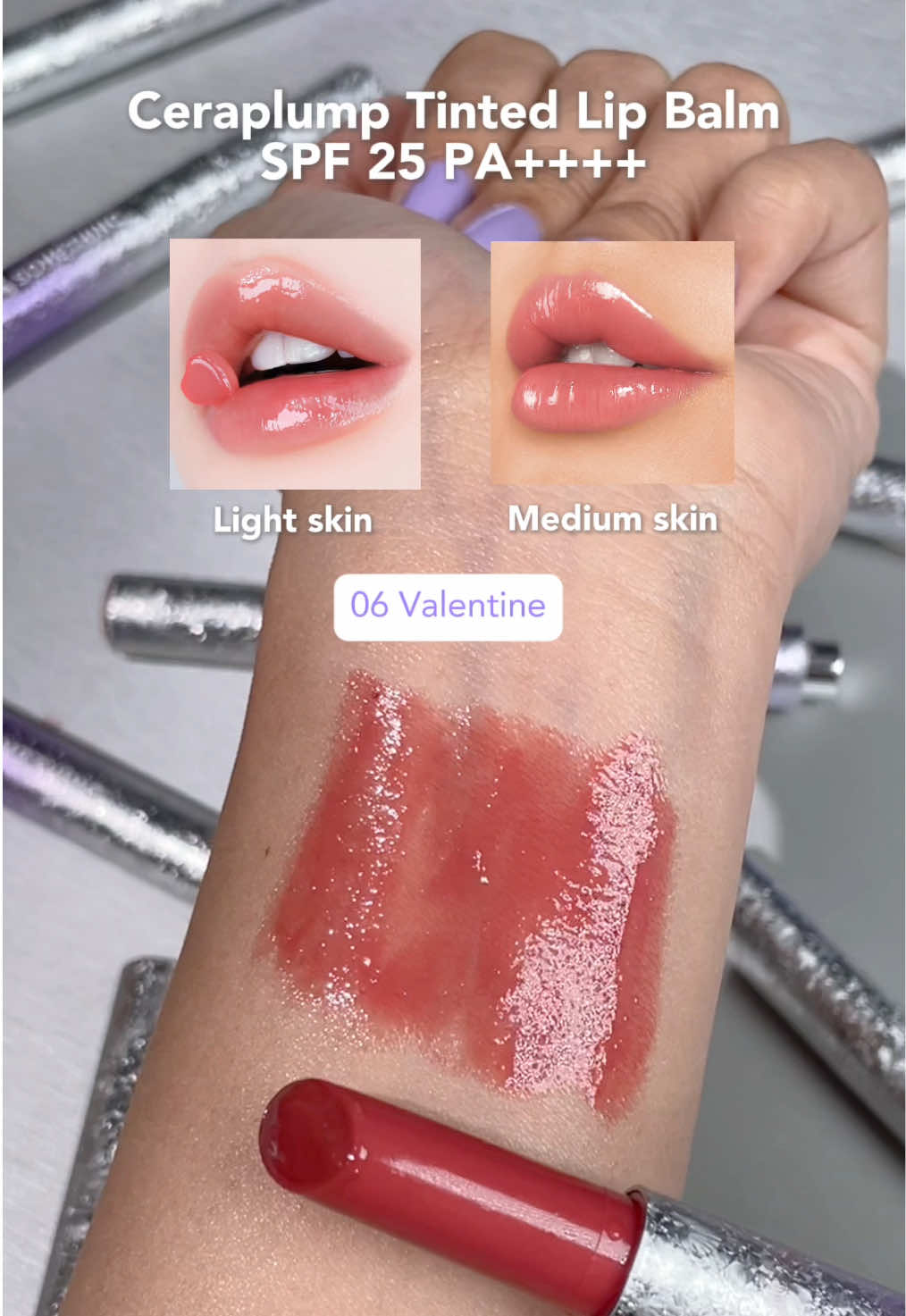 Ceraplump on light & medium skin ✨✨ #somethinc #ceraplumpsomethinc #tintedlipbalm 