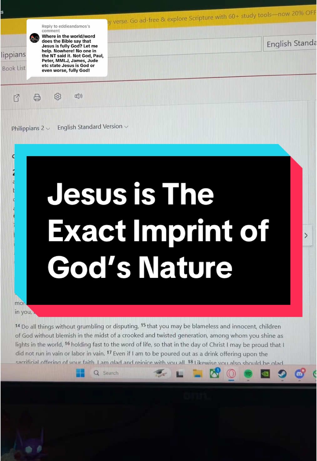 Replying to @eddieandamos Jesus is not “half God”, He is the exact Imprint of God’s Nature. #religion #christianity #christian #Catholic #God #yahweh #YHWH #Jesus #islamic #Islam 