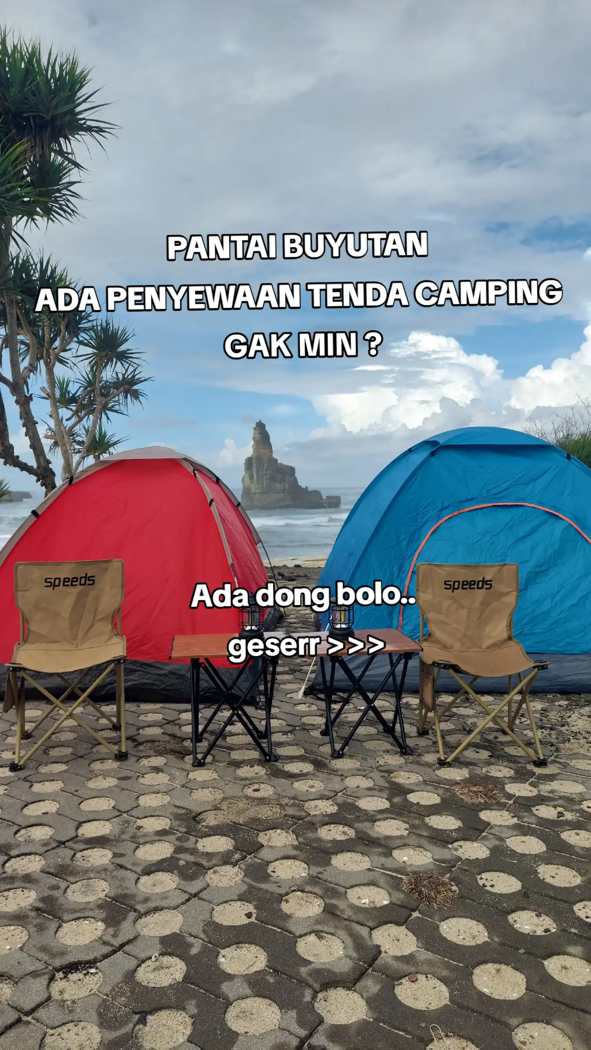daripada ribet gowo seko ngomah..  mending pesen dilokasi @buyutanbeach_official  #pacitan #pantaibuyutan #fyp #tenda 
