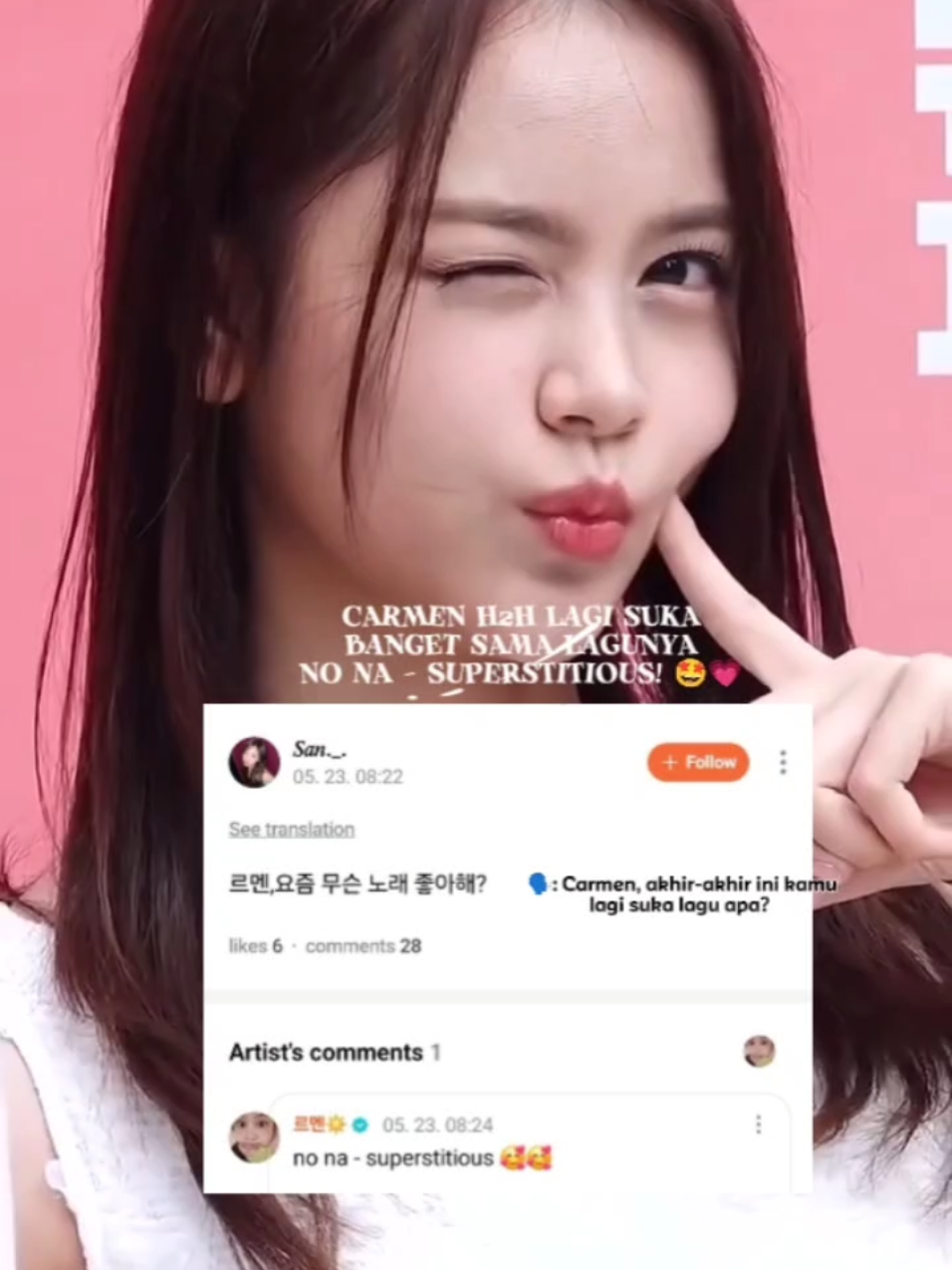 Kita samaan, Carmen..🥺 lagunya @no na beneran nyangkut terus and I can't stop to danceee 💃🏻 #nona88rising #nonawav #girlgroupindo #88risingstartsinthemaking #TerNonaNona #bailafauri #esthergeraldine #shazfaadesya #christygardena #88rising #musicfyp #foryourpages #fypシ゚   #nonableach #superstitious #foryoupagе #nonashaz  #nonabaila #nonaesther #nonachristy #carmenhearts2hearts #carmenh2h #hearts2hearts #smtown #hearts2heartscarmen #kpop #kpopfyp 