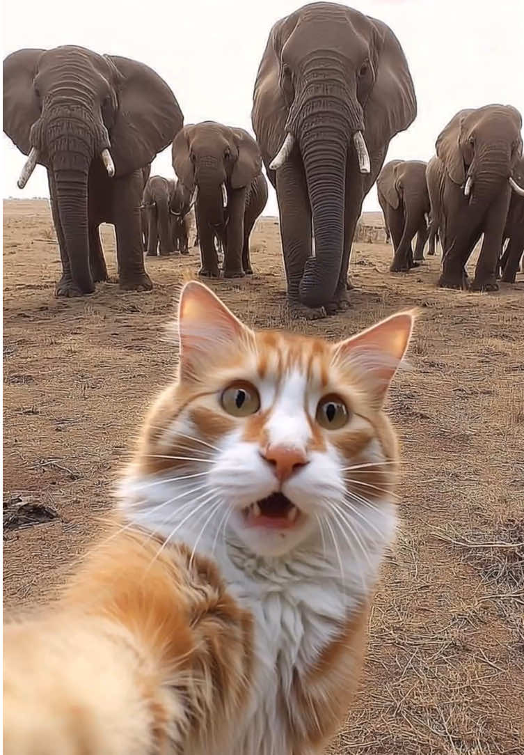 野良猫の旅6日目 #cat #猫 #selfie #elephant #savanna #ai #クックai子 #midjourney #travel #旅行 