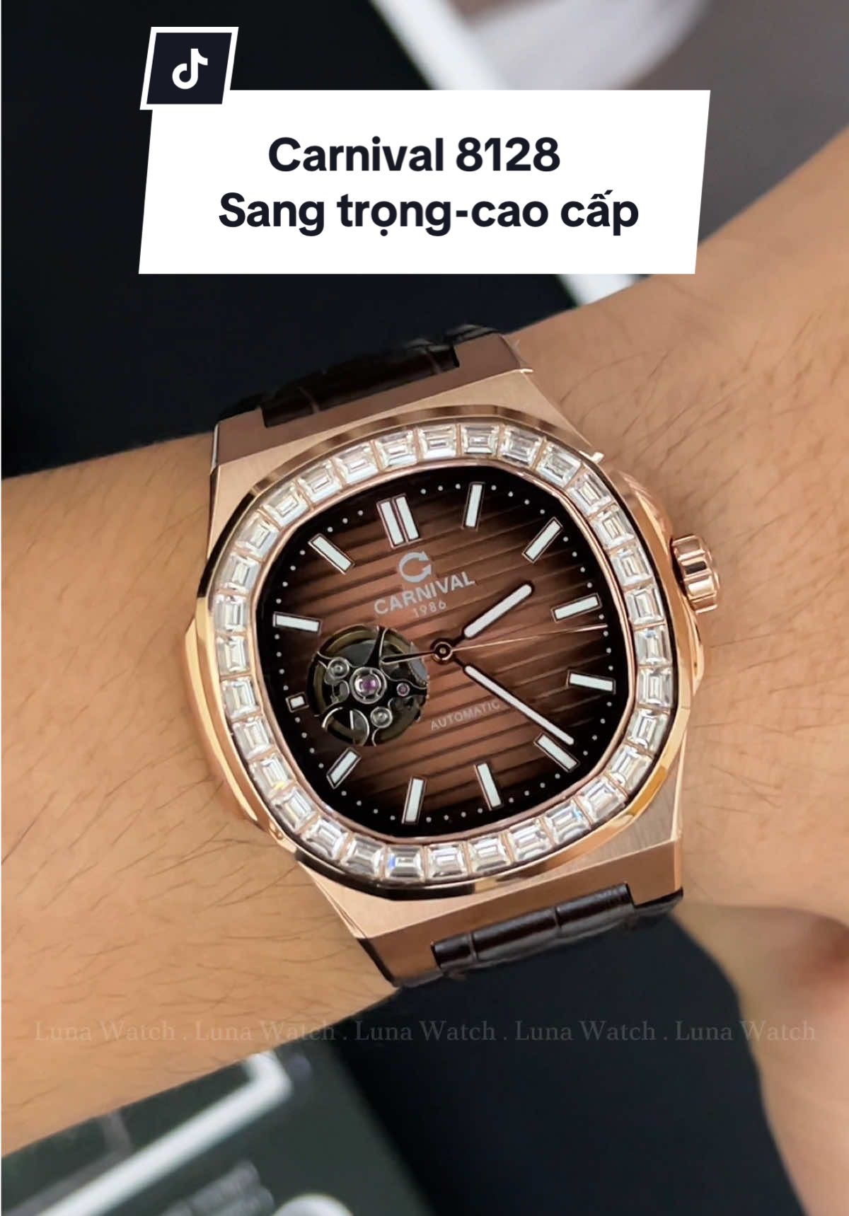 Carnival 8128G choco đính đá dây da mẫu đồng hồ sang trọng, cao cấp #lunawatch #donghocarnival #carnival #donghoco #donghonam #carnival8128 