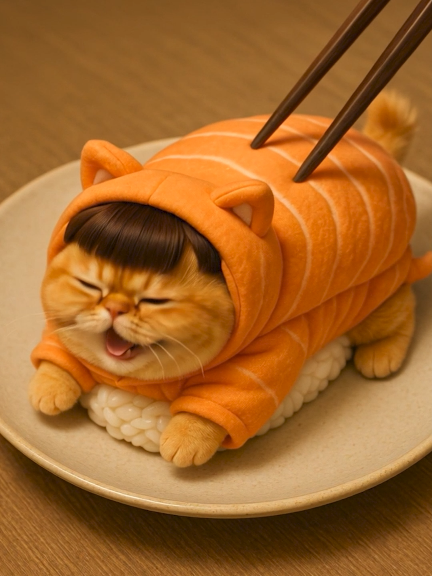 อย่าเล่นของกิน...ได้มั้ย Cat Love Sushi! 😽ส่งของขวัญได้น้า💝 🎁 Like it? Send a gift!🙏 🐱 #catlife #cutecat 😂 #Cat #funnycats 🎥 #Catsoftiktok #catvideo #แมวอ้วน #แมวส้ม  #trending #เทรนด์วันนี้tiktok #aigenerated #chatgpt #อ้วนอำอวย #Klingai