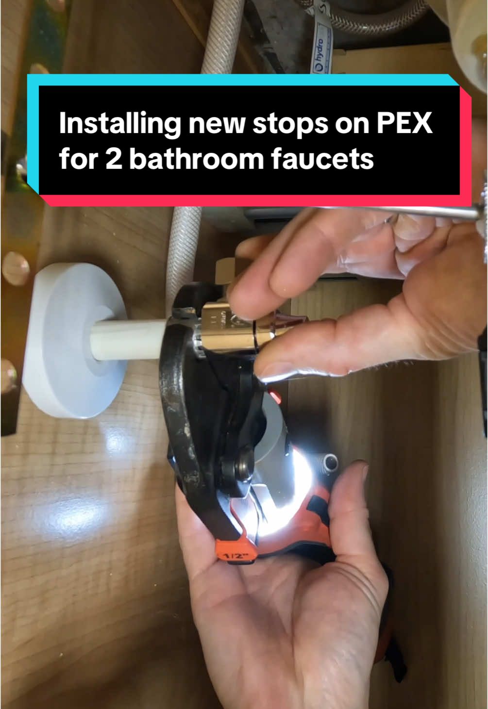 Installing 4 new quarter turn shutoff valves on PEX for 2 new widespread lavatory faucets 💦 #plumbing #plumber #asmr #DIY #foryou 