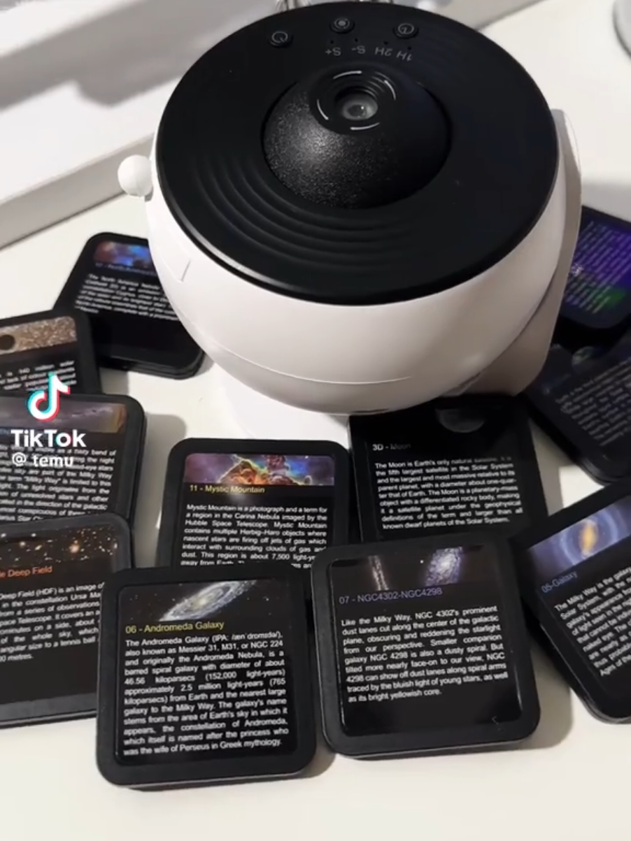 Galaxy Projector 360° rotation. 4K HD @ Rs 1350  12 Film Discs Included  ▪︎Solar System ▪︎Earth ▪︎Moon ▪︎Milky Way ▪︎Galaxy ▪︎Andromeda Galaxy ▪︎NGC ▪︎Hubble Deep Field ▪︎M60 ▪︎North America Nebula ▪︎Mystic Mountain ▪︎Small Magellanic Cloud Location: 1st floor Gallery Evershine Rose Hill