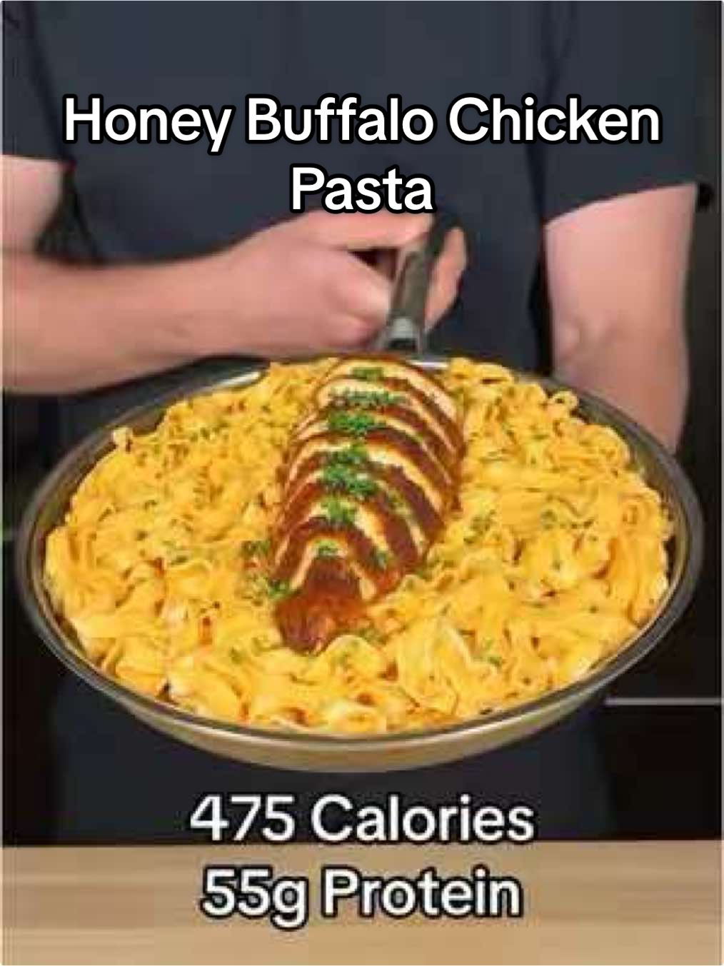 Honey Buffalo Chicken Pasta (Makes 10 Servings)  Macros Per Serving: - 475 Calories - 55g Protein  - 47g Carbs - 7g Fat Ingredients:  - 3.75 Cups Cottage Cheese (0% Fat) (840g) - 4oz Reduced Fat Cream Cheese (115g) - 2 Tbsps Ranch Seasoning (20g) - 0.75 Cup Low Calorie Buffalo Sauce (180g) - 1.25 Cups Fat Free Milk (300g) - 2 Tbsps Honey (40g) - 60oz Chicken Breast (1700g) - 2 Tbsps Smoked Paprika (15g) - 2 Tbsps Garlic Salt (30g) - 2 Tbsps Onion Powder (15g) - 20oz Protein Pasta (565g) - Fresh Chives (20g) (Optional)  Additional Notes: To reheat the meal preps from frozen, follow these steps: Add a few tablespoon of water to the container, cover with a wet paper towel, and microwave for around 5-6 minutes. 