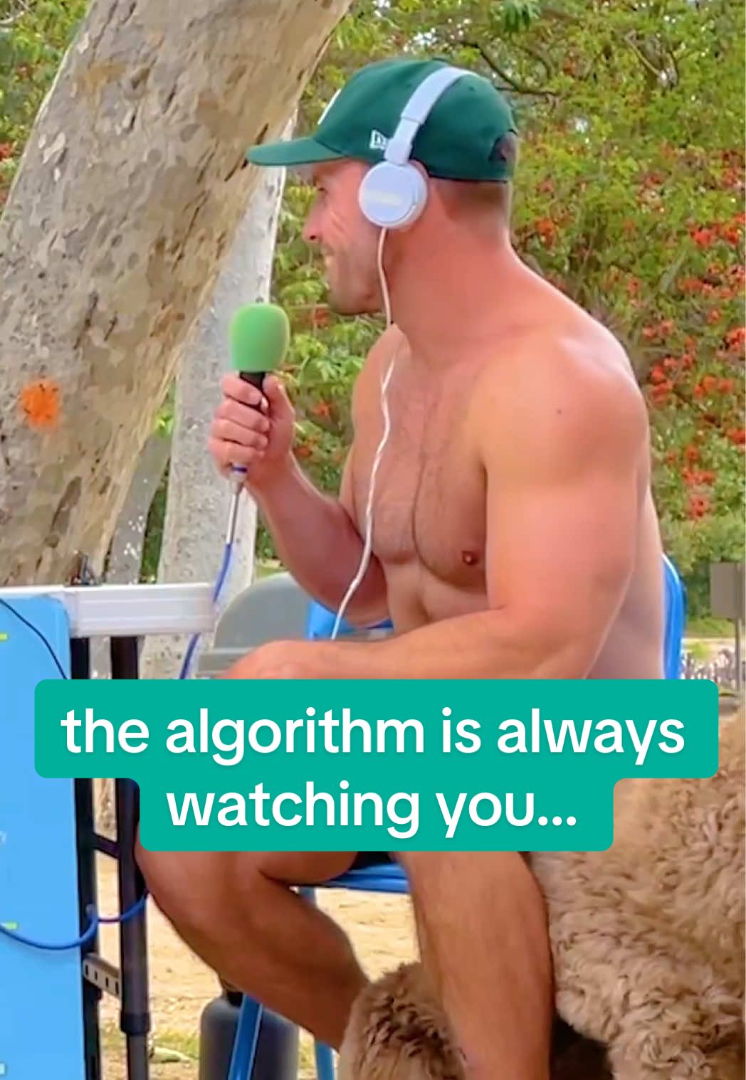 the algorithm is always watching you. full interview w/ this random hunk on the new episode of Podcast But Outside featuring special guest cohosts Nick Kroll and Owen Thiele. out now on YT and podcast apps. #podcast #losangeles #dating #nickkroll #griffithpark #weightlifting #gym @Nick Kroll @owen thiele 