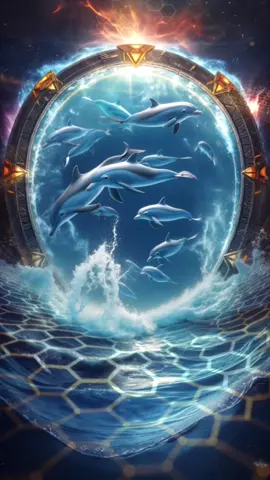 Portal of the Dolphins Moonlit ripples betray their arrival as cosmic dolphins breach through shimmering portals beneath the waves. Not born of Earth, these luminous beings carry the memory of distant oceans in their haunting songs.  Their skin glimmers with unknown constellations, their movements too graceful for creatures of this world. When they dance through our waters, the sea itself whispers ancient secrets of universes connected by pathways only they can navigate. Visuals: DJR Music: DJR Music