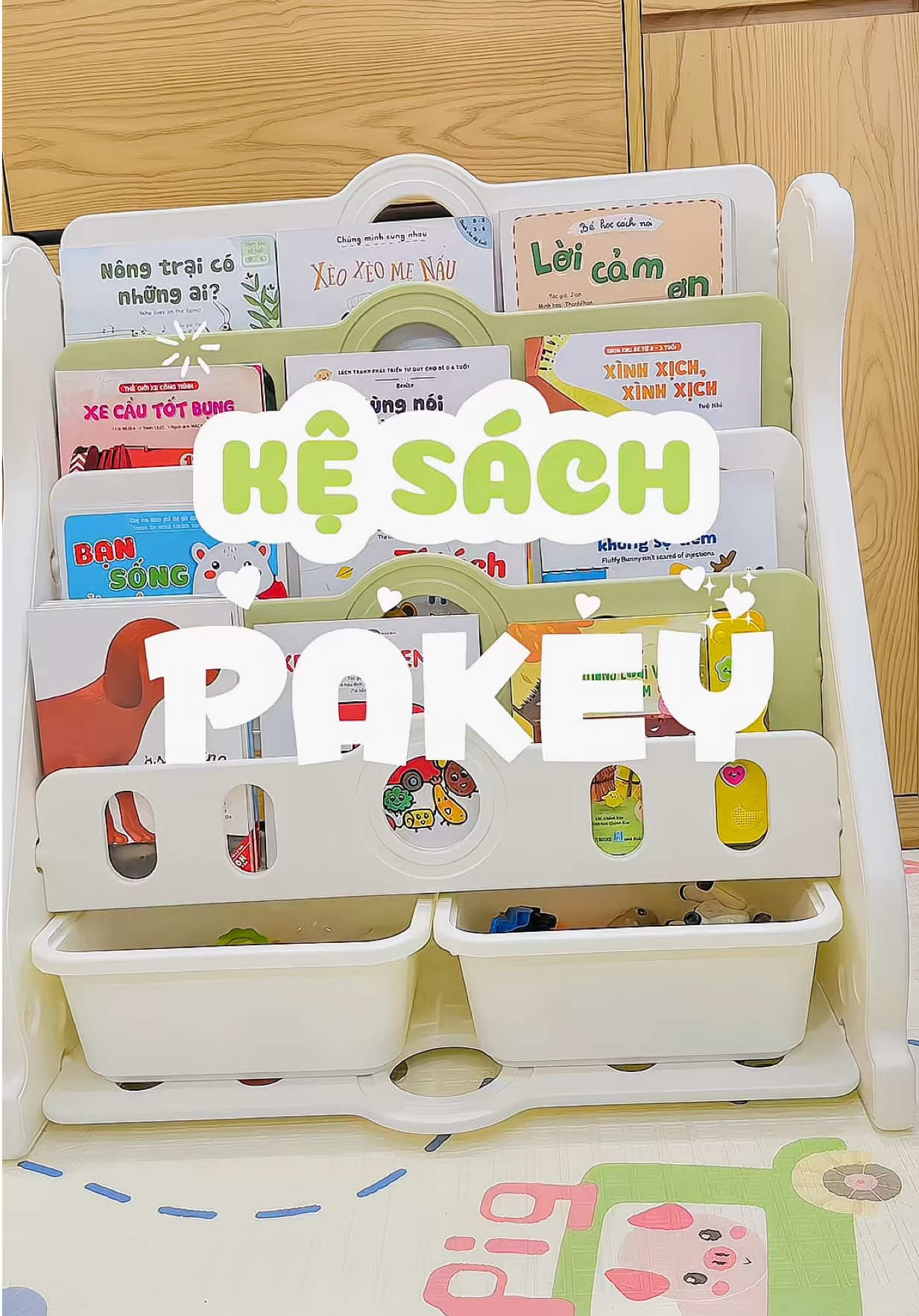 Kệ sách đựng được siêu nhiều sách, có ngăn đựng đồ chơi. Chất liệu nhựa an toàn cho bé. #kesach #kesachpakey #kesachchobe #mebimsuachamcon #xh #fyp 