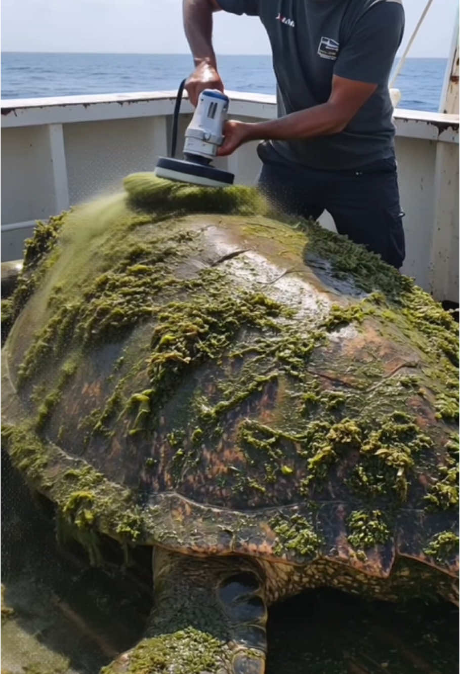 Rescuing a giant sea turtle from algae and barnacle buildup 🐢✨ #SeaTurtleRescue #oceanheroes #oceanrescue #UnderwaterLife 