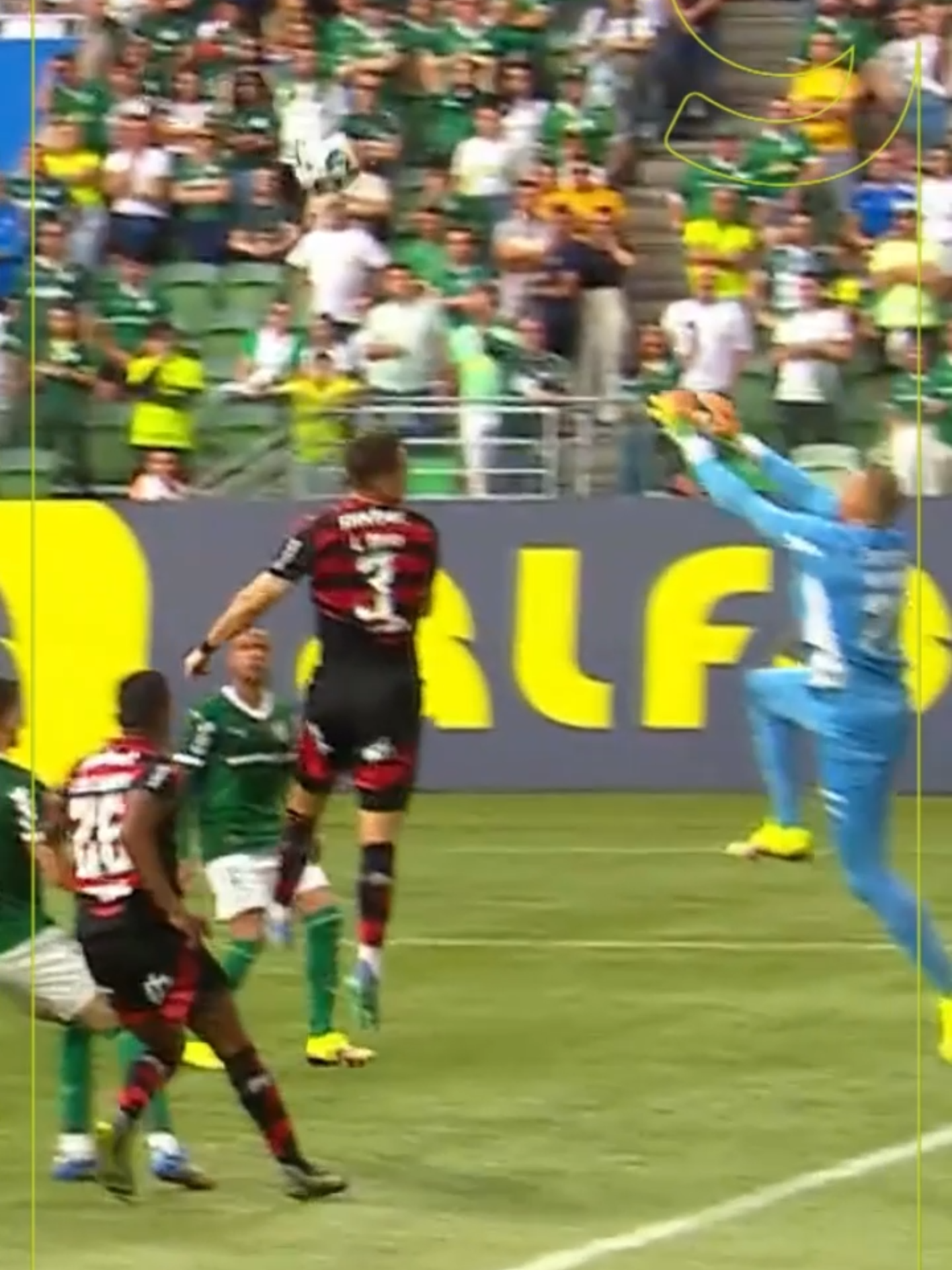 Jogadores do Flamengo reclamam de joelhada do goleiro Weverton, do Palmeiras, em Léo Ortiz, dentro da área. #futebol #palmeiras #flamengo #brasileirao