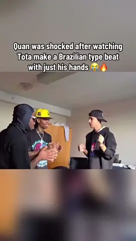 Quan was shocked after watching Tota make a Brazilian type beat with just his hands 😭🔥 #fyp #quan #streameruniversity #tota 