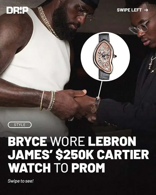 Bryce James really pulled up to prom wearing LeBron's $250K Pink Gold Cartier Crash Skeleton 🔥 #brycejames #lebronjames #lebron #watchtok #cartier #hypebeast #streetwear 