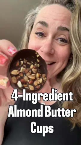 Almond Butter Cups: a 4-ingredient sweet treat that takes just a few minutes to make, is vegan, and requires no baking!  #almondbutter #sweettreat #vegan #plantbased #easyveganrecipe #nobake #dessert #chocolate #healthysnack