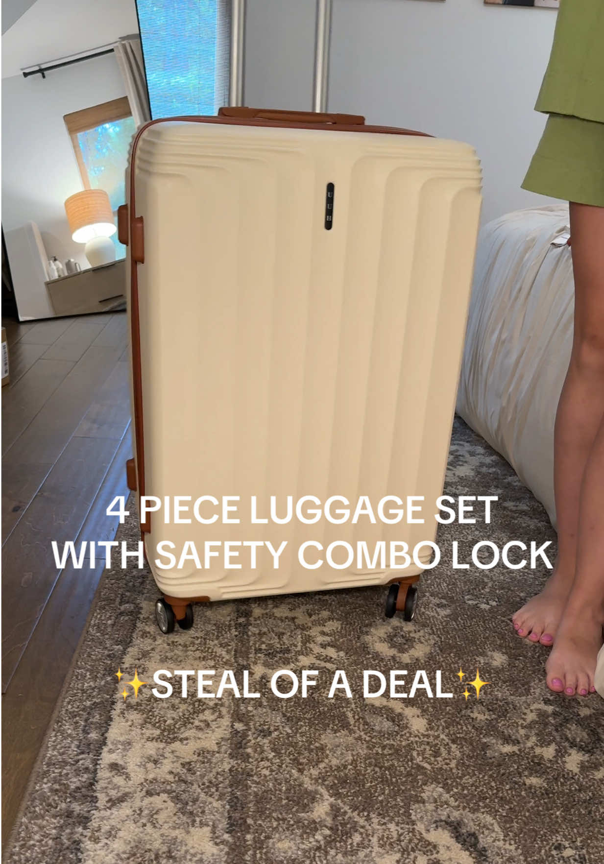 Everyone needs a good luggage set and this one is AMAZING quality for a STEAL of a price! Normally one of these costs almost $100! The combo lock is a GAME CHANGER! 🙌🏼 #luggage #suitcase #travelhack #airportlife #airportsafety #traveling #traveltok #tiktokshopdeals #dealoftheday #tiktokshopfinds #tiktokshop #waterproof #theftprotection #summervacation #vacationmusthaves #worktravel #travelmusthaves #airport 