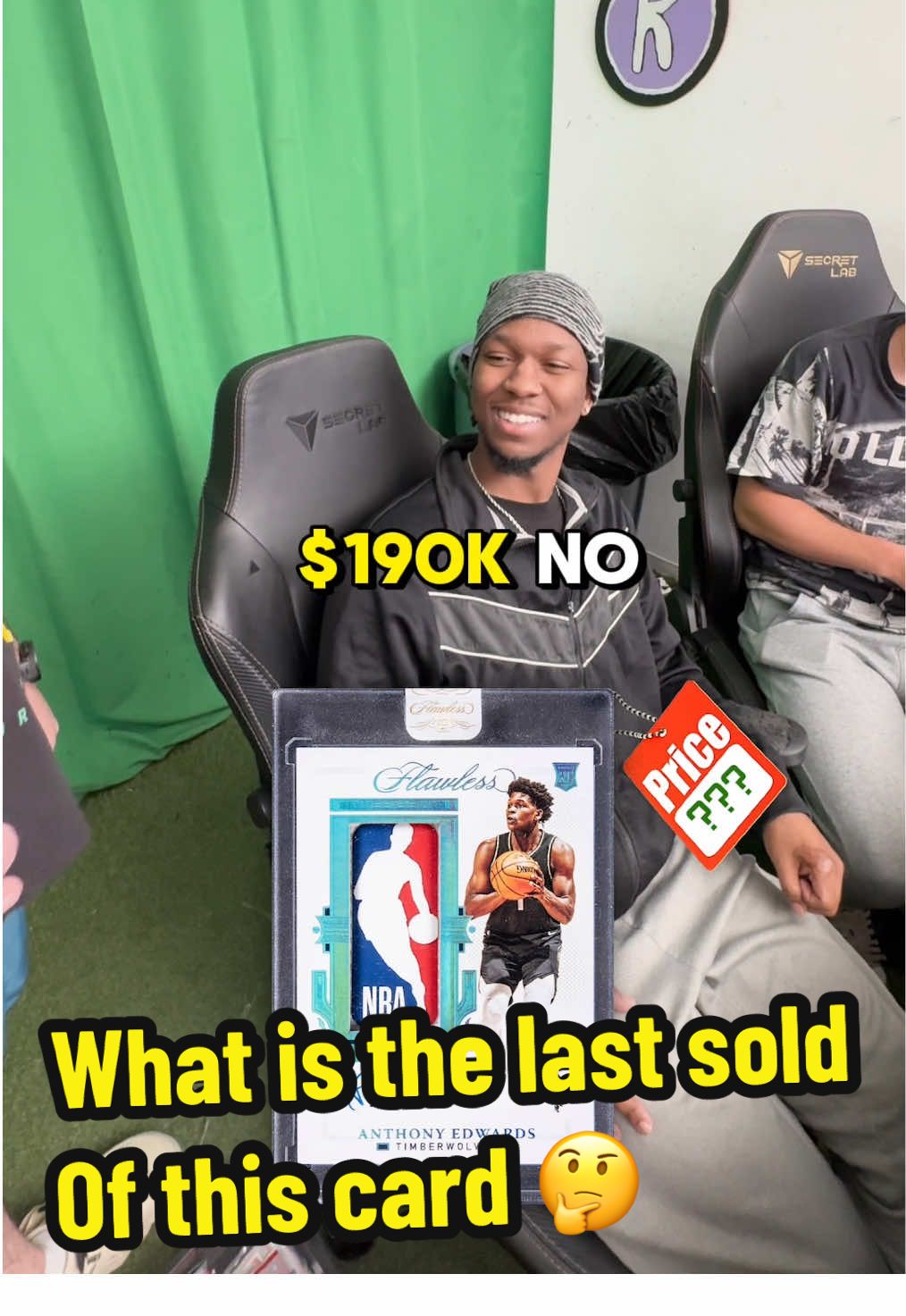 Can the fellas correctly guess the last sold price 🤔⁉️ only time will tell ⏰🤝 How much do YOU think this Anthony Edwards Rookie Logoman 1/1 last sold for 👀 #AntMan #NBA #Basketball #GuessThePrice #SportsCards #CardCollector