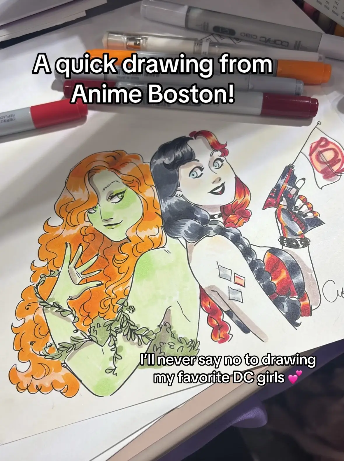 #artistsoftiktok #dccomics #harlivy #harleyquinn  #poisonivy #traditionalart #animeboston 
