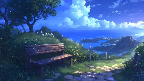 Bench on a Hill with a Sea View and Tree Live Wallpaper