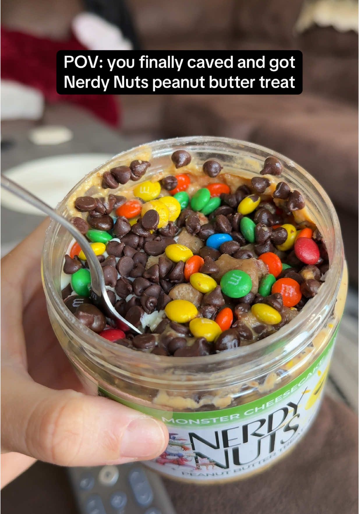 I finally caved and tried the Nerdy Nuts peanut butter everyone’s been raving about… and OMG. Cheesecake + butterscotch + candy covered chocolate + cookie dough + oats + chocolate chips = dangerously addictive 🍪🍫🫠 @Nerdy Nuts Shop #nerdynuts #peanutbutterlover #sweettooth #sweettreat #monstercheesecake #monstercheesecakepeanutbutter 