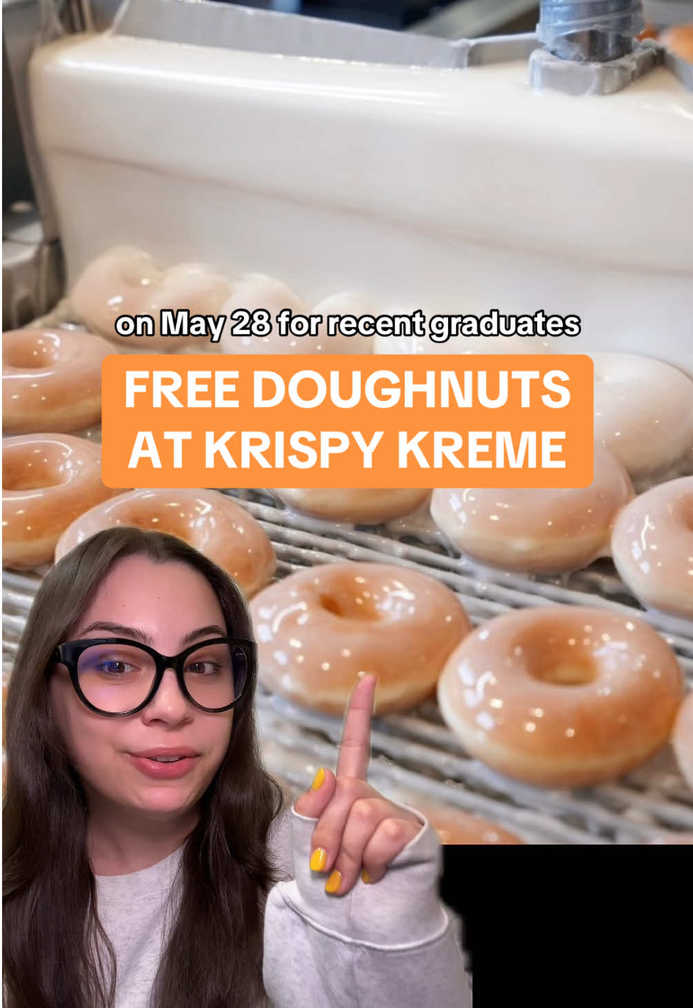 Krispy Kreme has LOTS of freebies and deals available next Wednesday, May 28 for recent graduates 🍩 Plus non graduates get some cheap eats as well! #greenscreen #fooddeals #freebies #cheapeats #studentdiscount #classof2025 #recentgrad #2025graduate #krispykreme #doughnuts #krispykremedonuts @Krispy Kreme