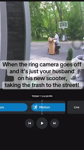 At least he is working smarter, not harder, one trash can at a time! All because I wasnt ready to help him take it out yet 😂🛴💨 #LifeHacks #TikTokMadeMeDoIt #Viral #FYP #FunnyMoments #ScooterLife #husband #silly #hilarious #ring @Aaron David 