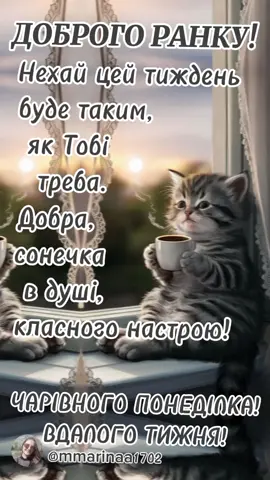 Хай все складається так, як треба вам, гарного настрою, чудового, легкого понеділка, вдалого тижня! #ранок #настрій #понеділок #тиждень