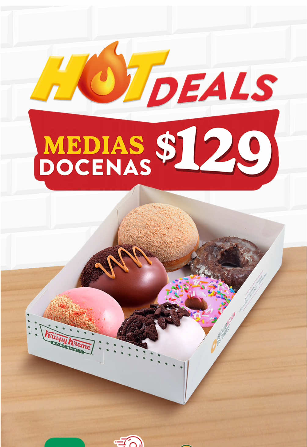 🥵 ¡Llegaron los #HotDeals! 🍩🔥 Llévate las Medias Docenas a SOLO $129 🤩 Disponible del 26 de mayo al 3 de junio.  En exclusiva por Uber Eats, Krispy Kreme Delivery App y WhatsApp al 800 00 800 88 📲 #Donas #Promociones #Ofertas #México #Promo 