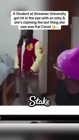 A Student at Streamer University got hit in the eye with an orby & she’s claiming the last thing she saw was Kai Cenat 😳... #streameruniversity #kaicenat #orbee 