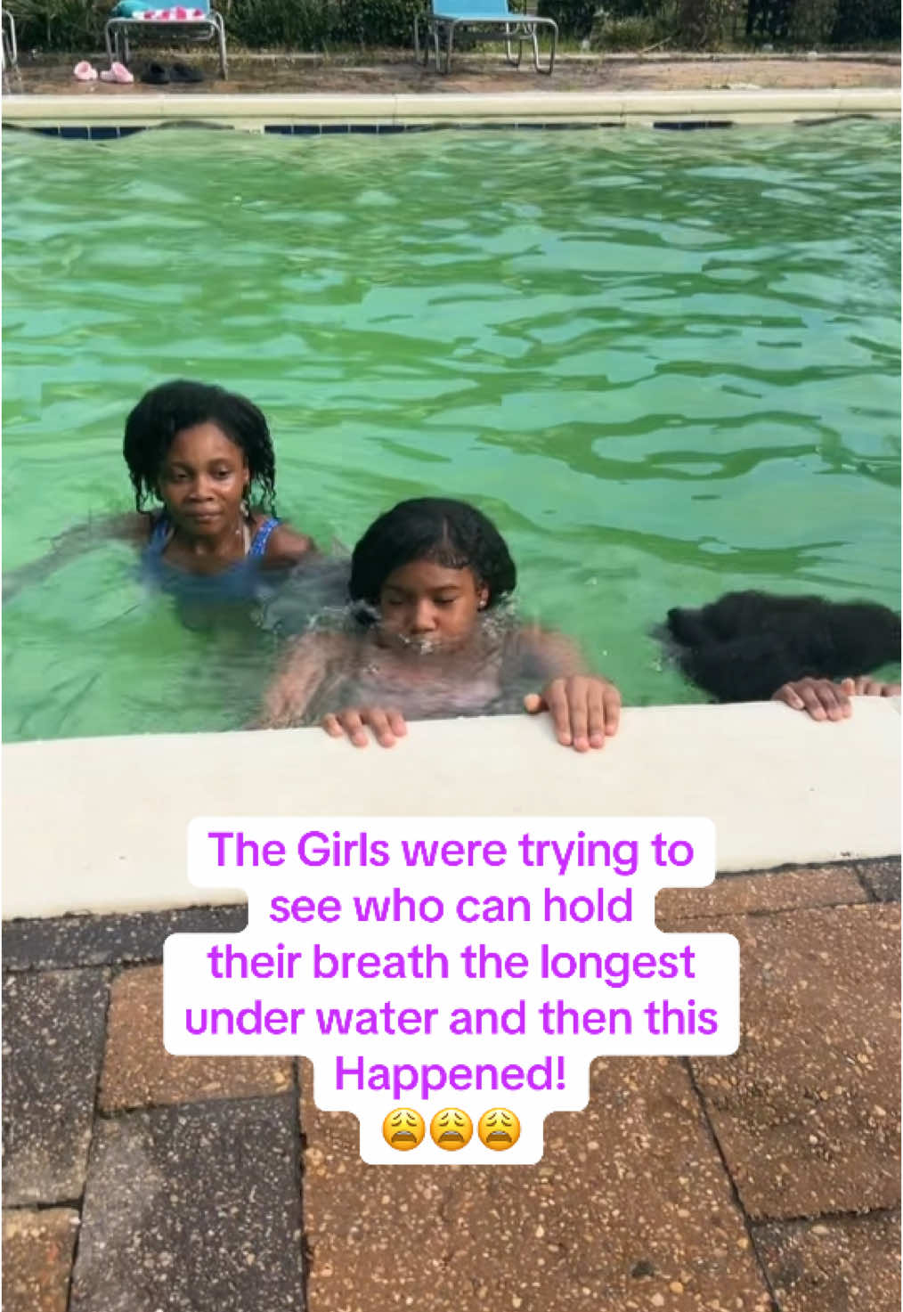 The Girls were trying to see who can hold their breath the longest  under water and then this  Happened! 😩😩😩 #fy #viralvideos #daughters #cousin #swimming #poolparty 