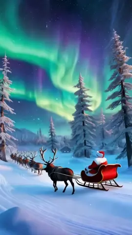 ✨ Santa's sleigh soaring through the starry sky 🌌✨ Reindeer leading the way above a glowing winter wonderland and Northern Lights magic! ❄️🎄 #ChristmasMagic #SantaClaus #FlyingSleigh #WinterWonderland #CartoonChristmas #ReindeerFlight #NorthPoleVibes #HolidaySeason #FestiveFeels #MagicalMoments 