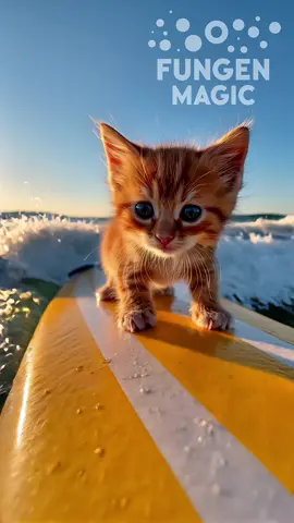 Who said surfing is just for humans? #SurfingCat #KittenAdventure #WaveRider #AIArtVideo #CutenessOverload #PetTok #GoldenHourVibes #MidjourneyStyle #FurrySurfer #fyp #viral 