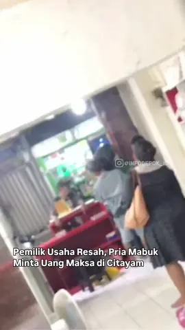 Telah terjadi dua kali kejadian orang dalam keadaan mabuk yang meresahkan warga di sekitar lokasi. Orang tersebut meminta uang kepada pelanggan saya, dan saat permintaannya tidak dipenuhi, ia menjadi memaksa. Bahkan ketika sudah diberi uang, ia justru hampir mau nabok pemukulan. Kejadian ini terjadi didekat perlintasan pintu kereta  Citayem, Keberadaan orang tersebut membuat warga dan pengunjung merasa tidak aman. #infodepok 
