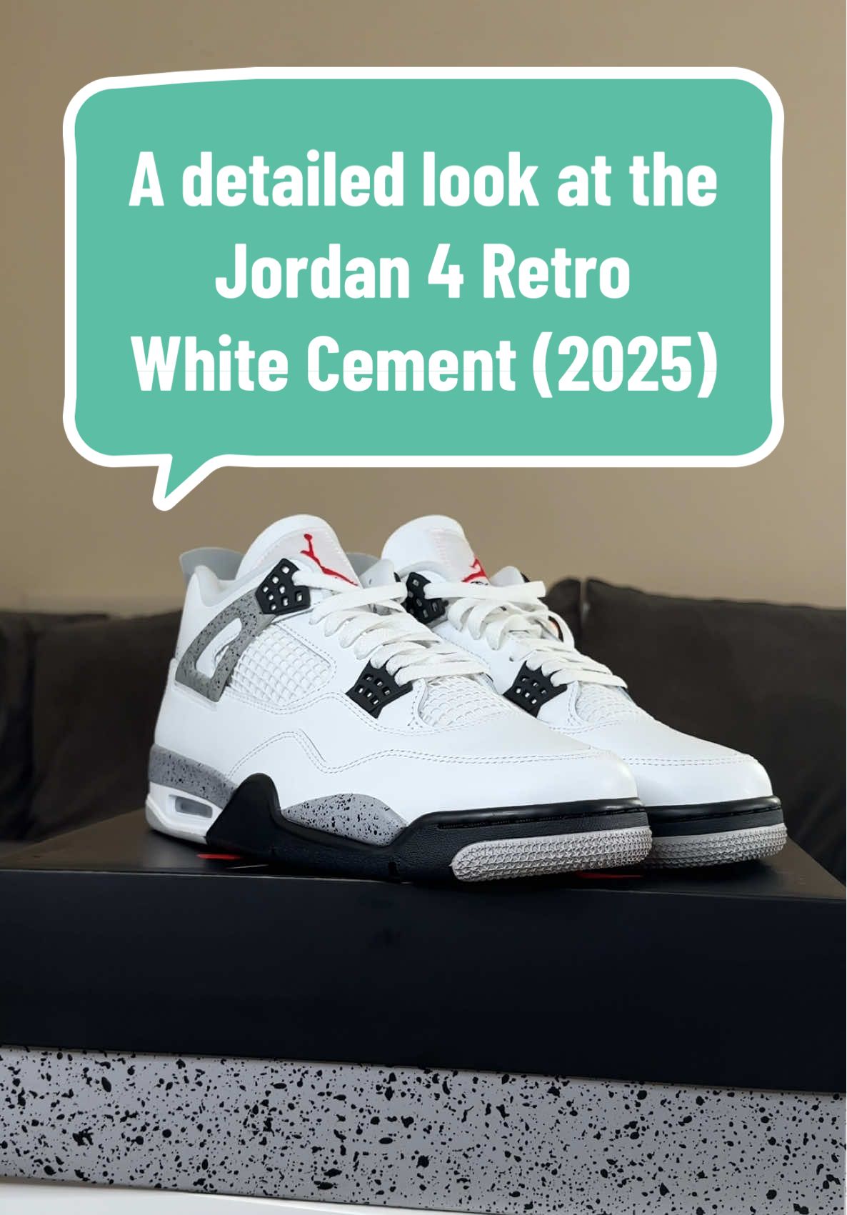 A detailed look at the Jordan 4 Retro White Cement (2025) 👟 Shoutout to @Foot Locker UK & Ireland for the W 🫡✨ The Jordan 4 Retro White Cement (2025) makes a bold return, bringing back everything fans loved from the iconic 1989 original. Designed by Tinker Hatfield, this pair features summit white leather, classic cement grey speckles, black mesh accents and fire red hits that tie it all together. The Nike Air branding is proudly back on the heel, adding that final stamp of authenticity. What truly sets this release apart is the focus on precision. Jordan Brand has recreated the OG shape with clean lines, a proper toe box and that signature padded collar. Whether you’re a seasoned collector or new to the game, this is a must-have. Dropped on 24 May for £190 | $225, it’s already being called one of the standout retros of the year. #sneakerhead #sneakersaddict #shoeschallenge #sneakertok #kicksoftheday #sneakerunboxing #jordans #jordan4 #aj4 #sneakershopping #travisscott #cactusjack #jackboys 