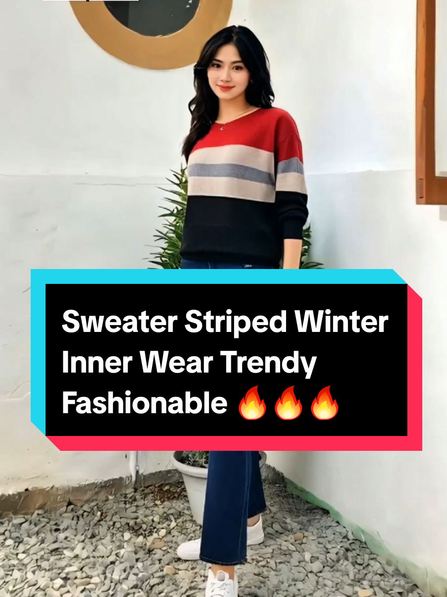 Tampil Fashionable dengan Sweater Striped, Winter inner Wear #fyp #fypage #fashionwanita #OOTD 