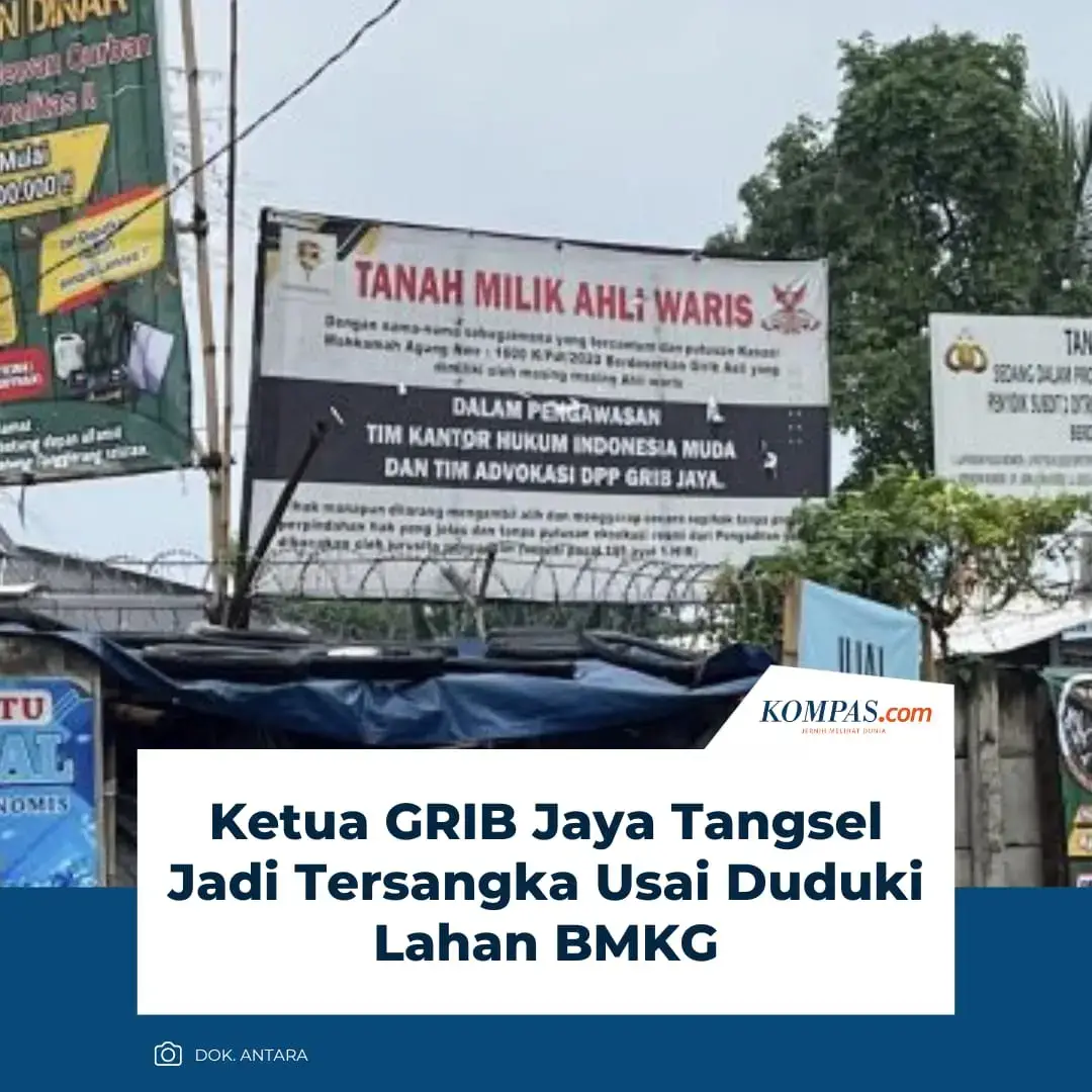Dua orang ditetapkan sebagai tersangka dalam kasus pendudukan lahan Badan Meteorologi, Klimatologi, dan Geofisika (BMKG) di Tangerang Selatan (Tangsel), Banten.  Mereka adalah Ketua Dewan Pimpinan Cabang Gerakan Rakyat Indonesia Bersatu (GRIB) Jaya Tangsel berinisial MYT, dan Y yang mengaku sebagai ahli waris. Menurut Kabid Humas Polda Metro Jaya Kombes Ade Ary Syam Indradi, Y mengaku memiliki girik, lalu memberikan kuasa kepada kuasa hukum ormas GRIB Jaya untuk menduduki lahan tersebut. Sedangan, MYT memerintahkan dan ikut menduduki lahan milik BMKG. Ia juga menyewakan lahan tersebut kepada pedagang lokal. Sumber: Kompas.id (Rhama Purna Jati) ` #GribJaya #BMKG #Ormas #Tangsel #Kriminal