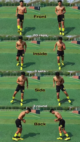 Loop-band warm-up program ✅: This training program helps prevent injuries. 1️⃣: Front 2️⃣: Inside 3️⃣: Side  4️⃣: Back  Total: Train in 3 sets and 3 rounds 20 times for each training. #football #footballer #footballplayer #footballtraining #footballskills #축구 #축구선수 #축구선수트레이닝 #축구교실 #축구레슨 