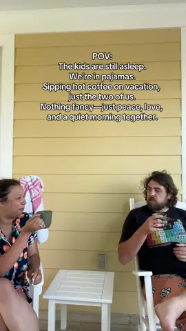 POV: You’re on vacation, the kids are sleeping in, and you’re having hot coffee with your favorite person—in pajamas. No fancy plans. No rush. Just quiet conversation and warm mugs. These are the moments that matter. PJs + peace + partner = perfect morning. #VacationVibes #MarriageMoments #RealLove #ParentLifeUnfiltered #MorningDate #PJsAndCoffee #POVMomLife #MarriageGoals #SlowLiving #MomLifeReel