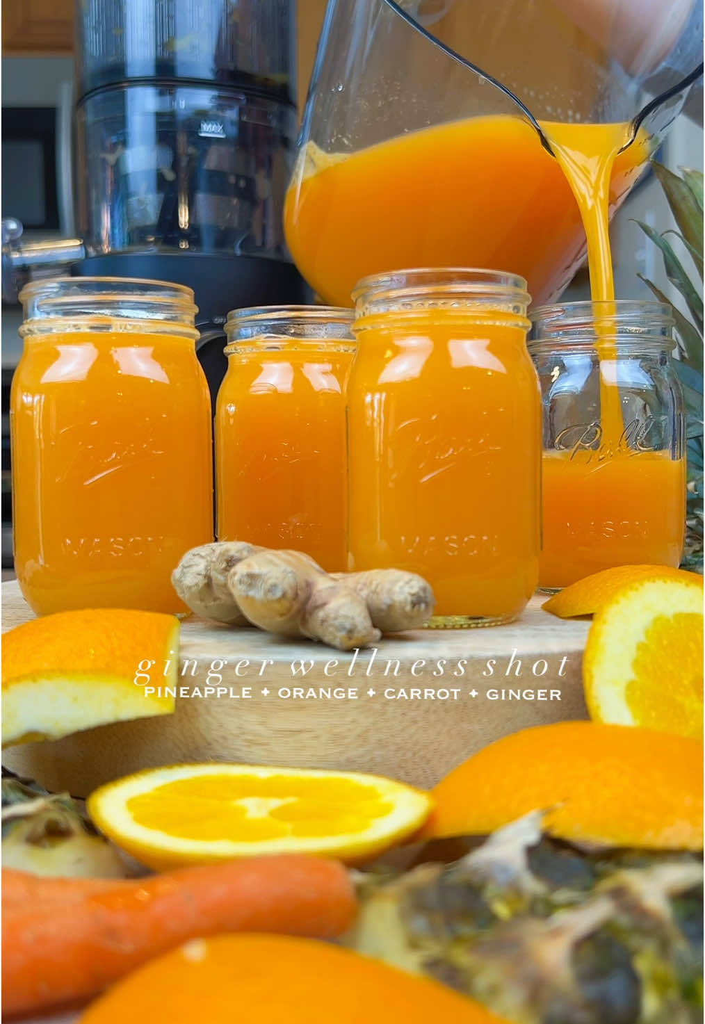 sometimes you just need a good ole fashioned ginger shot. this is such a simple recipe (where you can add as much or as little ginger as you’d like).  🍊 2 oranges 🍍 1/2 pineapple 🥕 10 carrots 🫚 4 in. ginger juicer: @Nama J3 code: ANNA10 (10% off at checkout) p.s. can anyone name what movie this song is from? 😜