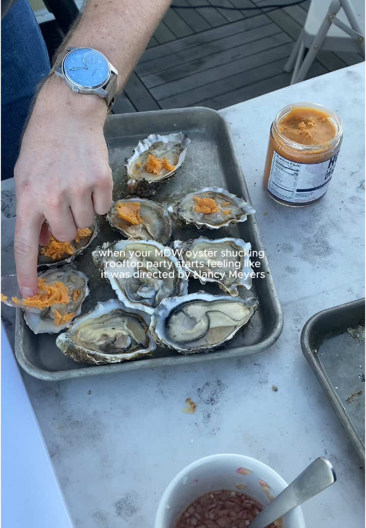hosted by 2 fabulous friends 🦪 this was the menu 🦞 🌊 🍰  ✨ @Hog Island Oyster Co. oysters  ✨ steak with Chimichurri sauce ✨ lobster Mac and Cheese  ✨ beet and goat cheese salad  ✨ potato salad  ✨ strawberries and cream ✨ sorbet  #sanfrancisco #rooftopvibes #nancymeyers #nancymeyersaesthetic 