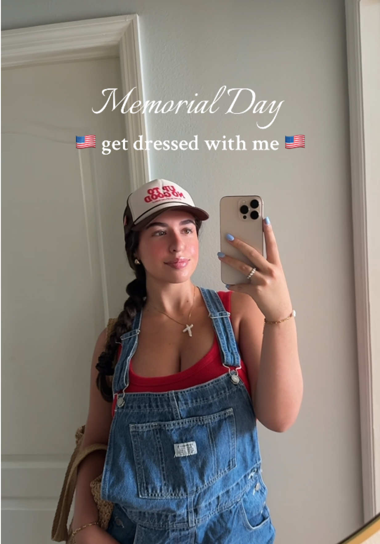 Memorial day party GDWM! 🇺🇸 Linking this outfit in my LTK. Brands: Bag-@Fashion Nova Overalls- @Levi’s Tank- @GUESS Flip Flops- @Old Navy Official Hat - @Bottom Shelf Necklace - @SEA BONES Bikini - @berlookofficial #outfitinspo #outfitsideas #memorialdayoutfit #styleinspo #stylewithme #getdressedwithme #getreadywithme #summeroutfit #countryoutfit 