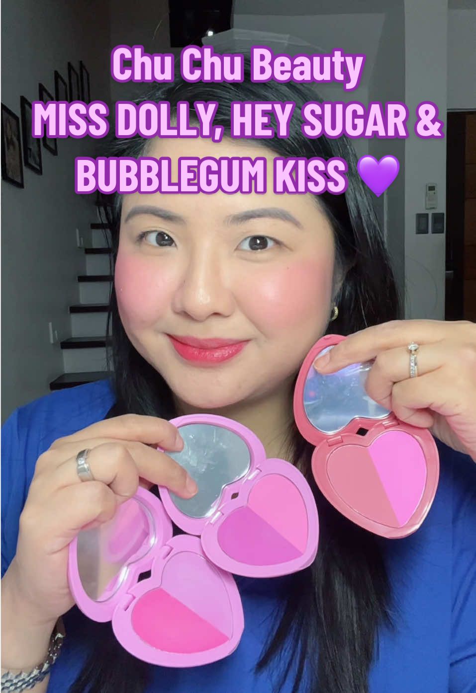 Replying to @nonobokki @Chu Chu Beauty CHU CHU BEAUTY HEART BLUSH DUO in MISS DOLLY, HEY SUGAR AND BUBBLEGUM KISS 💜🩷 @nonobokki @Zara @shanel @lex @preettyyyyyy @Shopping Account  #chuchubeauty #blush #powderblush #makeup #fyp 