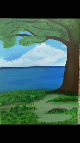 🌳🪹🪺🐦‍⬛🌊رسمة عن الطبيعة بالوان اكريليك 