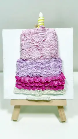 Watch me decorate a tripled layered cake on canvas #3d #cakeart #cakedecorating #cake#pipingvideo #paintpiping #acrylic #painting 