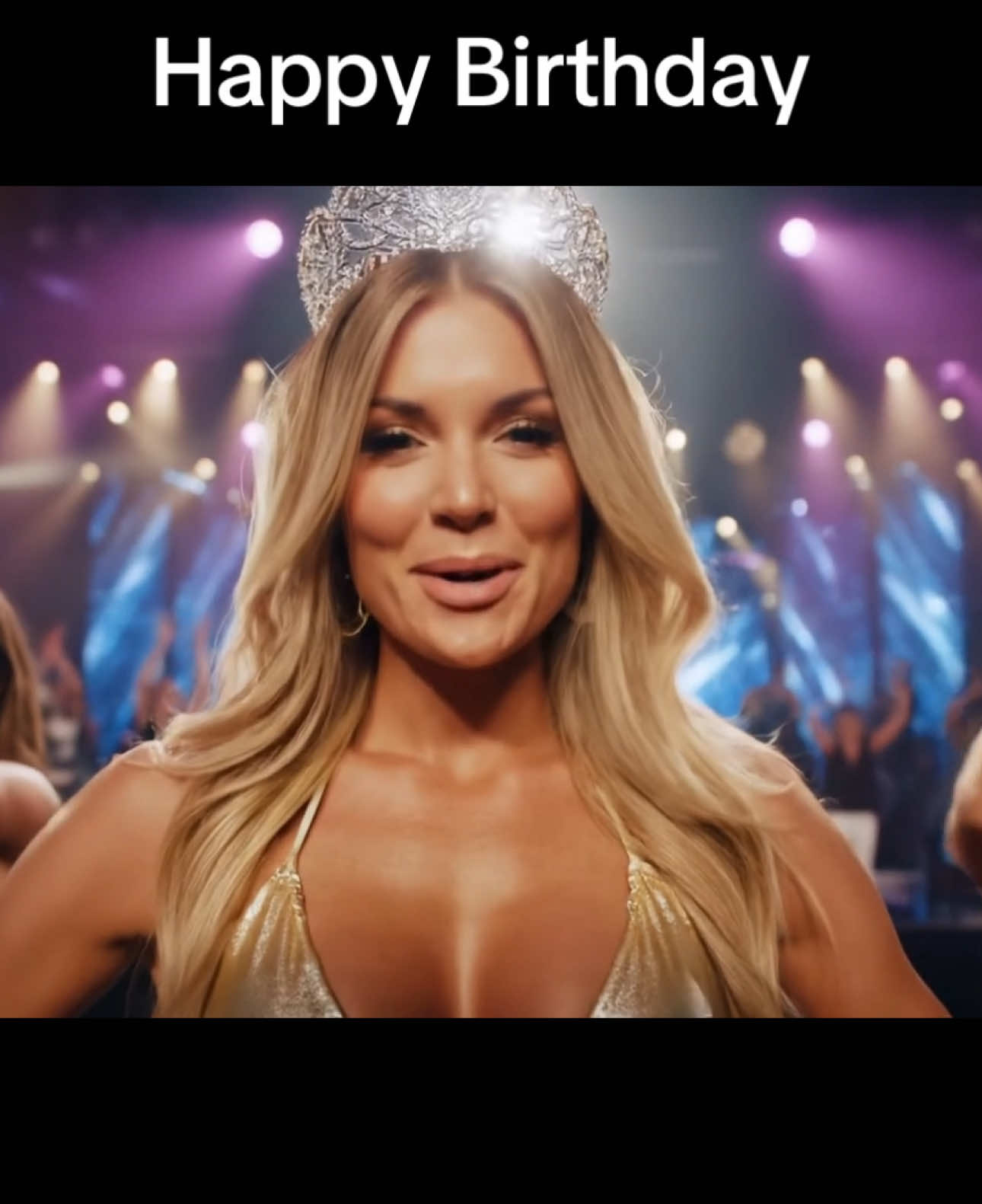 Crowned queen in a gold bikini just dropped the smoothest birthday shout-out—send this to that buddy who thinks he’s royalty 👑😂 #happybirthday #BikiniContest #PageantVibes #fypシ #happybirthdaytome 