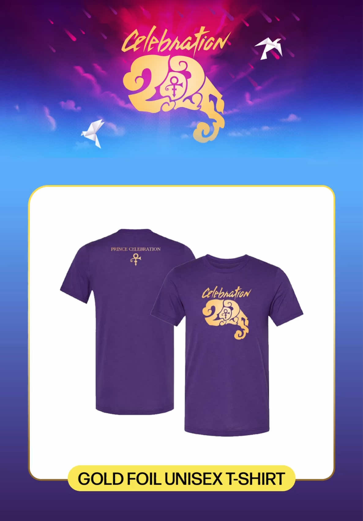 The #PrinceCelebration2025 merch is here! Gear up for the party of the year by grabbing yours today! 💜
