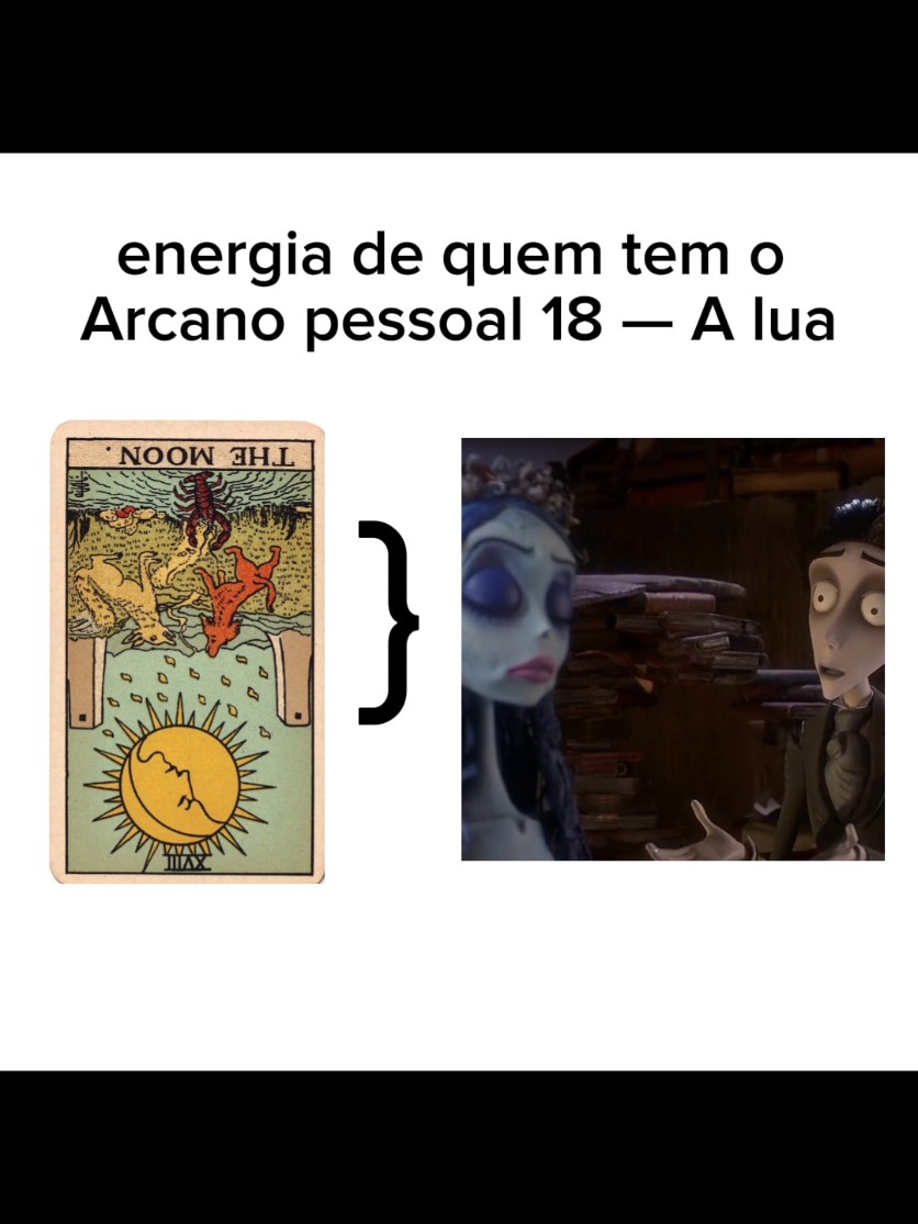 Respondendo a @1000bee Arcano 18 - A Lua. Ter a Lua como arcano pessoal significa viver com profunda sensibilidade, imaginação e uma conexão intensa com o mundo emocional e inconsciente. Quando o Arcano pessoal da lua está invertido ou em desequilibrio, surgem confusões mentais, ilusões e distorções da realidade, assim como nessa cena da noiva cadáver, onde ela acredita cegamente em uma ilusão de sua própria cabeça onde ela é casada com Victor. #fyp #fy #arcanopessoal #tarot #arcano18 #alua