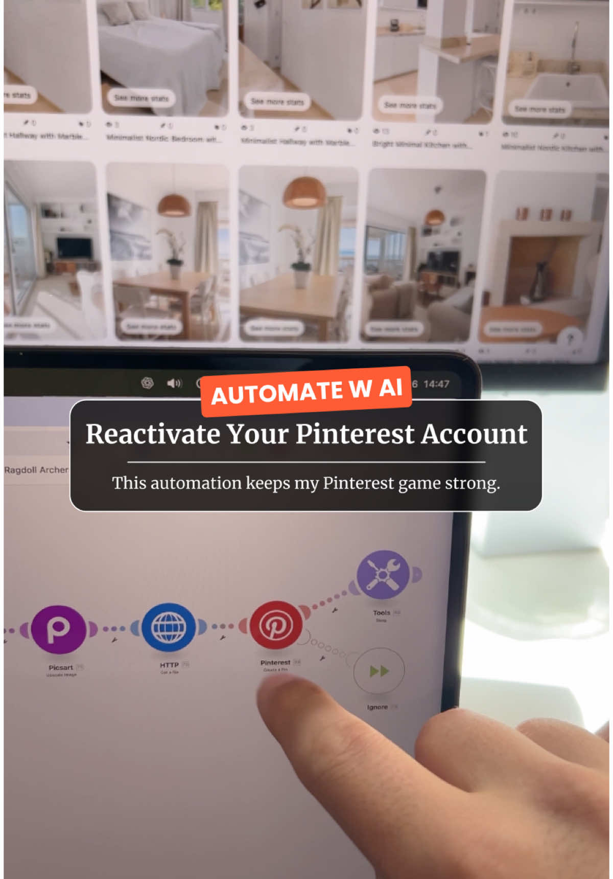 Reactivate your Pinterest game with an automation.  Make.com + Open AI is the way forward. Said it before, Ill say it again… If you’re not implementing AI in your business, your falling behind.  #ai #automations #pinterestmarketing 