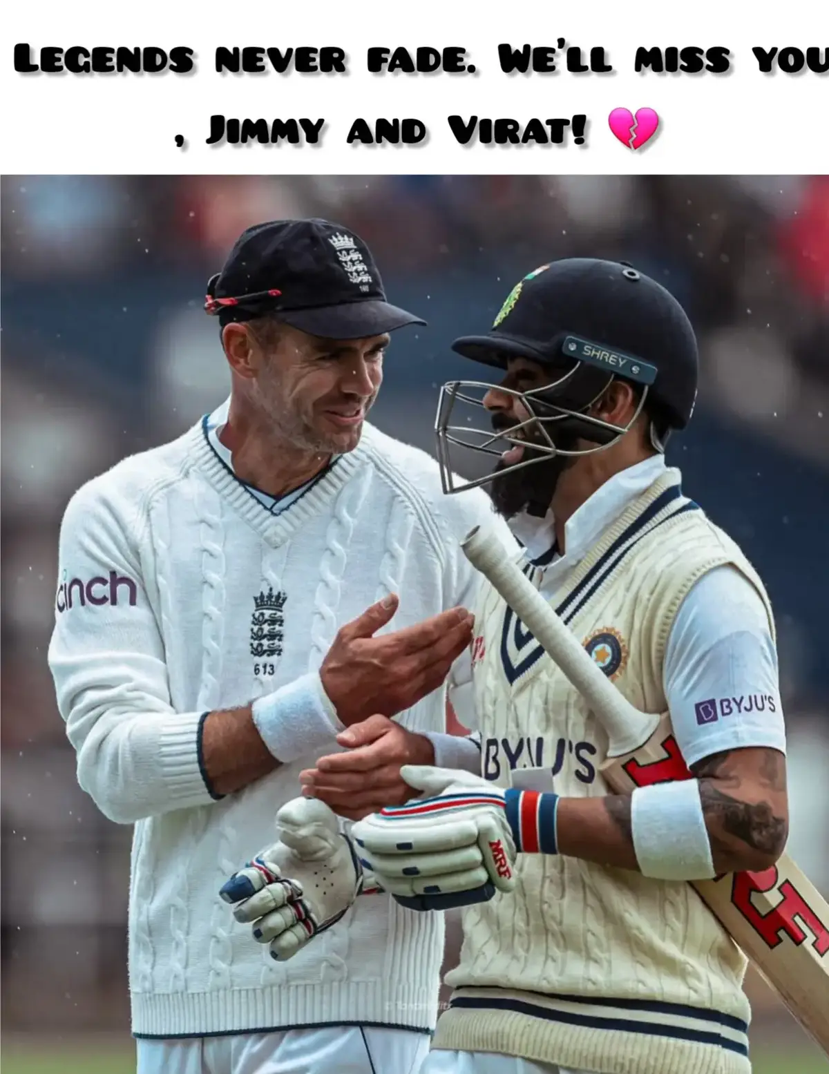 Legends never fade. We’ll miss you, Jimmy and Virat! #virat #jimmy💔😢#cricketchallenge #unfrezzmyaccount #videotiktokviral 