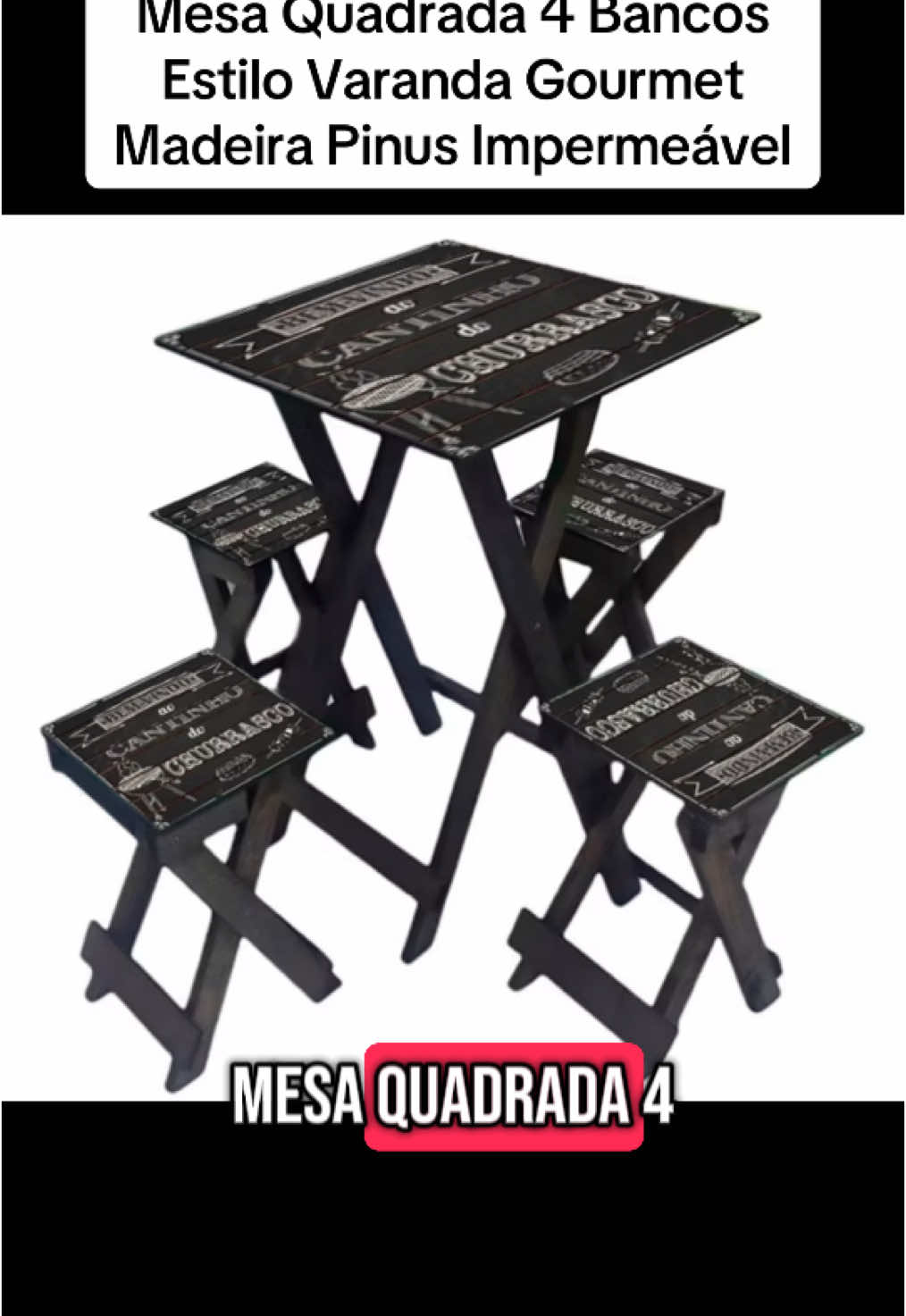Mesa Quadrada 4 Bancos Estilo Varanda Gourmet Madeira Pinus Impermeável ##mesa##bancos##varanda##gourmet##creatorsearchinsight