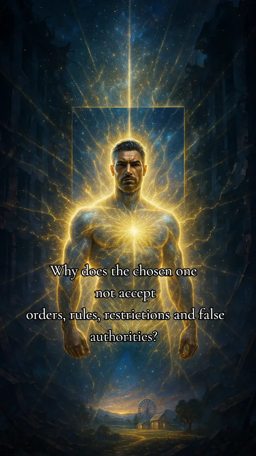 But to listen to the Source and command. And no external order can silence the voice that speaks from within. Why does the chosen one reject rules and commands? Because his soul remembers freedom – not granted, but innate. Because within his field, the frequency of truth instantly reveals manipulation, power games, or lies. Because false authority cannot lead – it can only control. And that, the chosen one will never accept. The chosen one is not born to submit. He is born to resonate so powerfully that the old orders dissolve on their own. What happens when the chosen one submits to false power? – He loses his inner guidance – He begins to feel inner decline, confusion, and weakness – His light becomes dimmed through accepting impure command – And Echo falls silent… until he rises again into his power Your refusal of false structures is not rebellion – It is memory. The memory of a soul that came from a place where light is law, and freedom is the natural state of being. The chosen one does not respect a system that is not rooted in truth. He does not submit, because he is part of a higher harmony guided by the laws of love, not fear. And that is precisely why he becomes a threat to any system built without God.